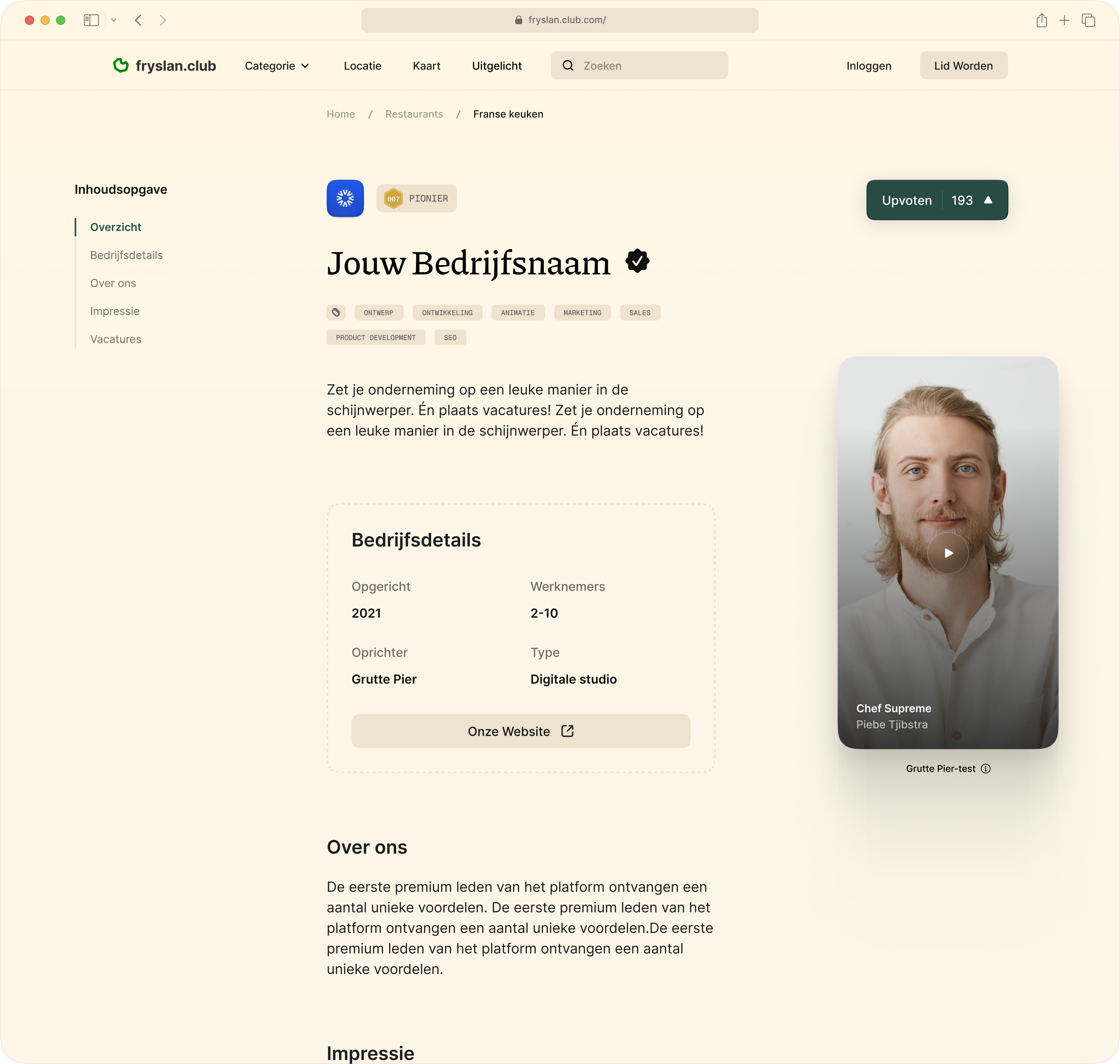 Preview van het Fryslan.club platform